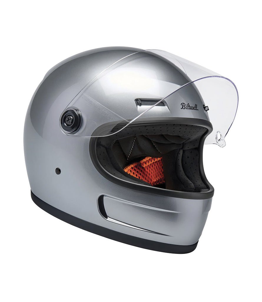 billet silver motorcycle helmet Biltwell Gringo SV Helmet Metallic Cherry Red