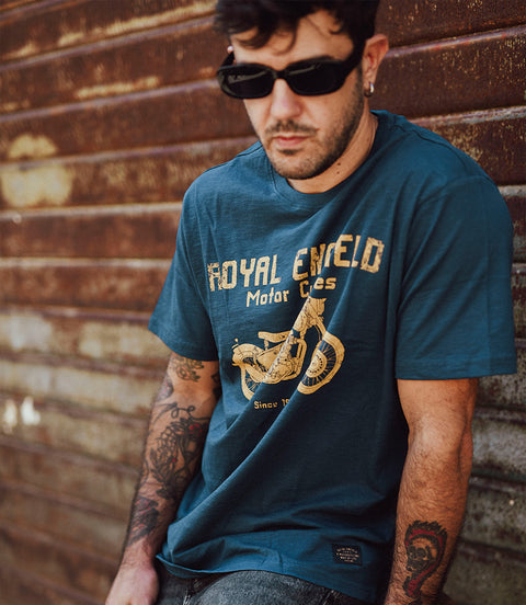 T-Shirt Royal Enfield Classic Sello de lino azul