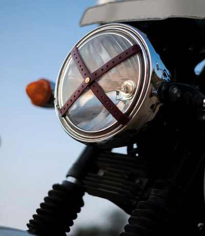 croix de phare Moto Cafe Racer en cuir café
