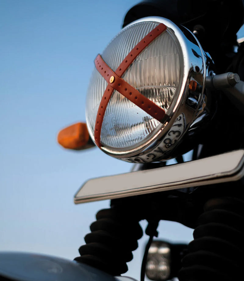 croix de phare Moto Cafe Racer en cuir cognac