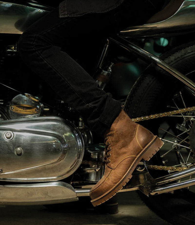 Stiefel Moto Vintage Braun Moc-Toe Trip Machine