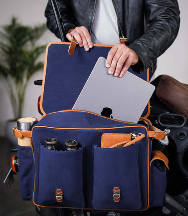 Saddlebag Expedition Blue with Brackets - cafetwin