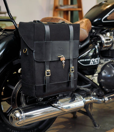 Saddlebag Ventura in Canvas & Leather Cafe Twin x Trip Machine Black - cafetwin