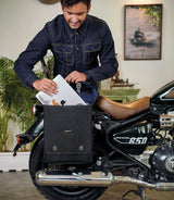 Saddlebag Ventura in Canvas & Leather Cafe Twin x Trip Machine Black - cafetwin