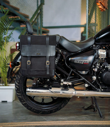 Saddlebag Ventura in Canvas & Leather Cafe Twin x Trip Machine Black - cafetwin