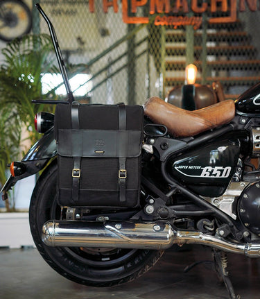 Saddlebag Ventura in Canvas & Leather Cafe Twin x Trip Machine Black - cafetwin