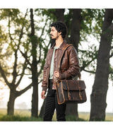 Legacy Leather Side Motorcycle Bag - Brown - cafetwin