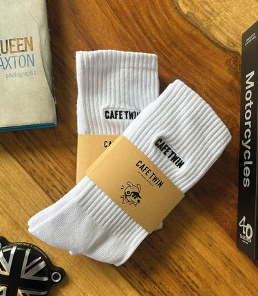 Twin Garage Socks White Cafe Motorcycle Socks