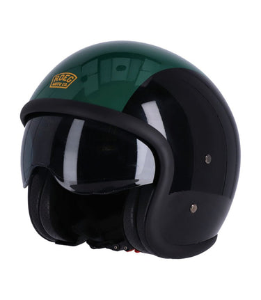 Roeg Sundown Vintage Black Green Jet Helmet with Goggles - cafetwin