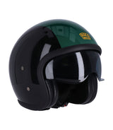 Roeg Sundown Vintage Black Green Jet Helmet with Goggles - cafetwin