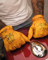 Gants Moto Vintage Worker CT Jaune en cuir - cafetwin