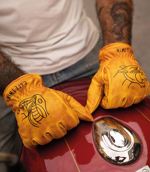 Guanti Moto Vintage Worker CT Giallo in Pelle - cafetwin