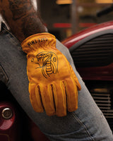 Gants Moto Vintage Worker CT Jaune en cuir - cafetwin