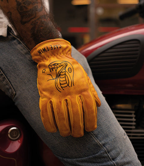 Guanti Moto Vintage Worker CT Giallo in Pelle - cafetwin