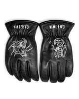 Handschuhe Moto Vintage Worker CT Schwarz/Weiß aus Leder - cafetwin