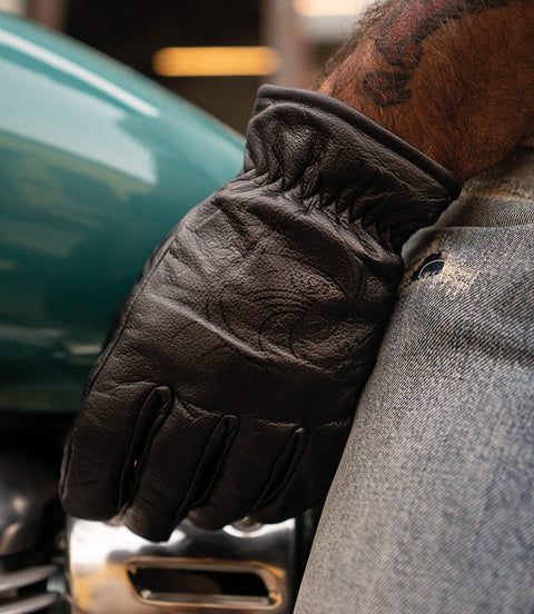 Guanti Moto Vintage Worker CT Nero in Pelle - cafetwin