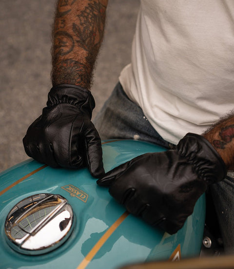 Guanti Moto Vintage Worker CT Nero in Pelle - cafetwin