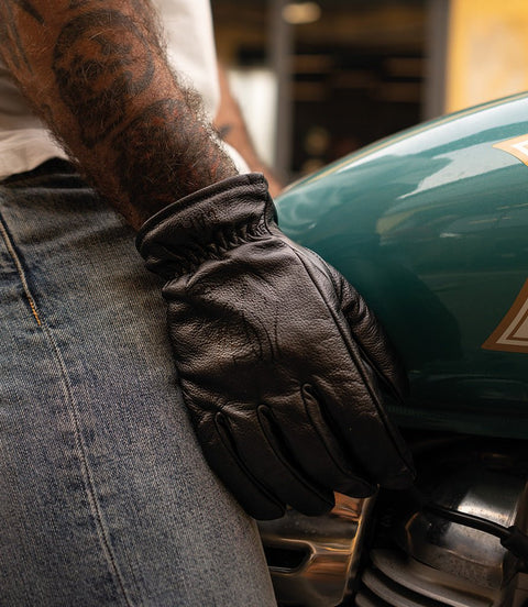 Guanti Moto Vintage Worker CT Nero in Pelle - cafetwin