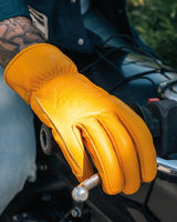 Guanto Moto Vintage Worker Giallo in Pelle - Cafe Twin - cafetwin