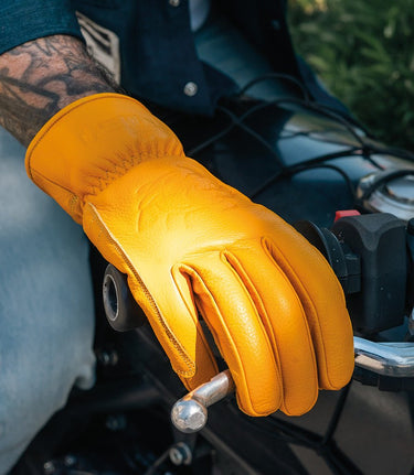 Yellow Leather Motorcycle Glove Vintage Worker - Cafe Twin - cafetwin