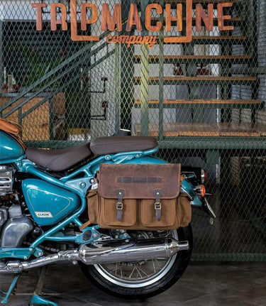 Saddlebags Expedition Kit Brown and Frames for Classic 650 - cafetwin