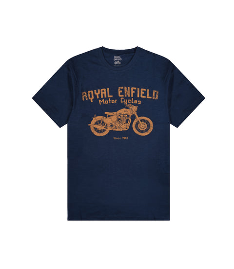 T-Shirt Royal Enfield Classic Lino Stamp Blue