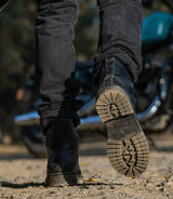Black Vintage Moc-Toe Motorcycle Boots Trip Machine - cafetwin
