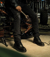 Black Vintage Moc-Toe Motorcycle Boots Trip Machine - cafetwin