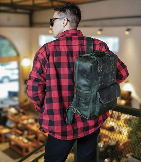 Zaino Moto Eastwood in pelle Verde Trip Machine - cafetwin