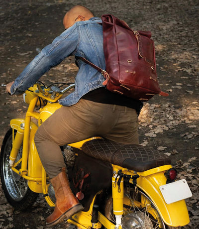 Rucksack Moto Vintage aus rotem Leder Trip Machine