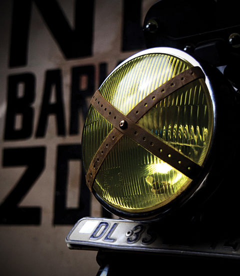 cross headlightMoto Cafe Racer in Brown Leather