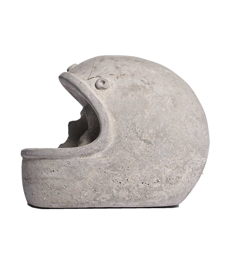 Cement Cement Skull Ornament with Helmet