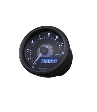 Digital Motorcycle Tachometer Velona Black White Light 8,000 RPM - Daytona - cafetwin