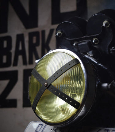 Motorcycle Headlight Cross Cafe Racer - Perforated Black Leather - cafetwin