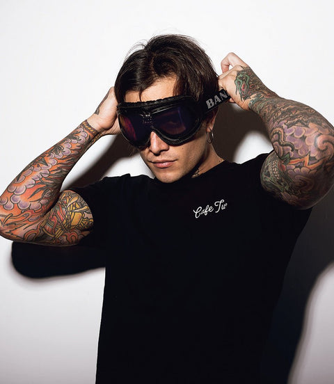 Occhiali Moto Vintage - Neri con Lente Iridium - cafetwin