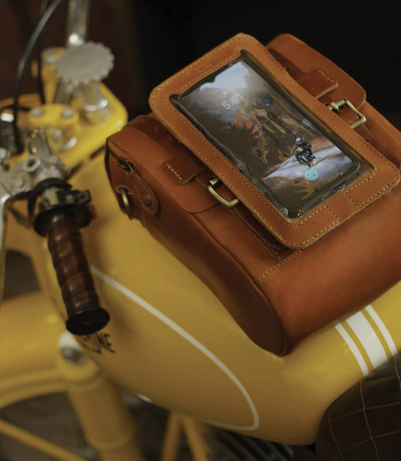 Phone Holder Moto Trip Machine Brown Vintage Tan