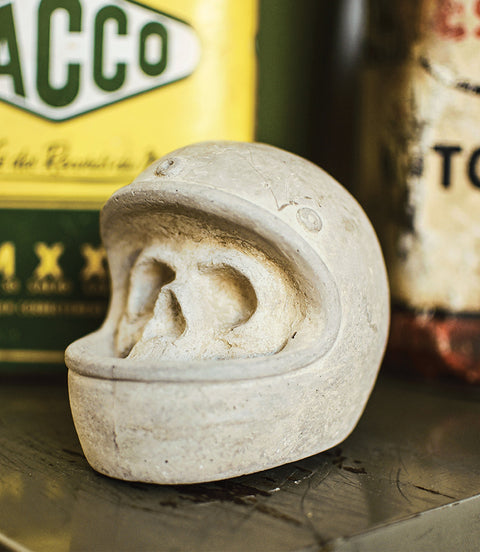 Cement Cement Skull Ornament with Helmet